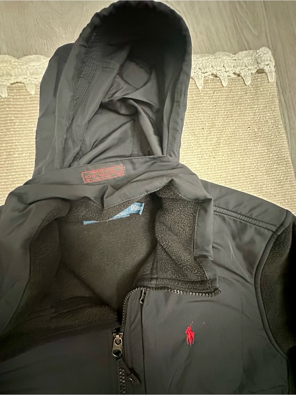 Polo by Ralph Lauren Black Hooded Performance Jacket with Red Logo
